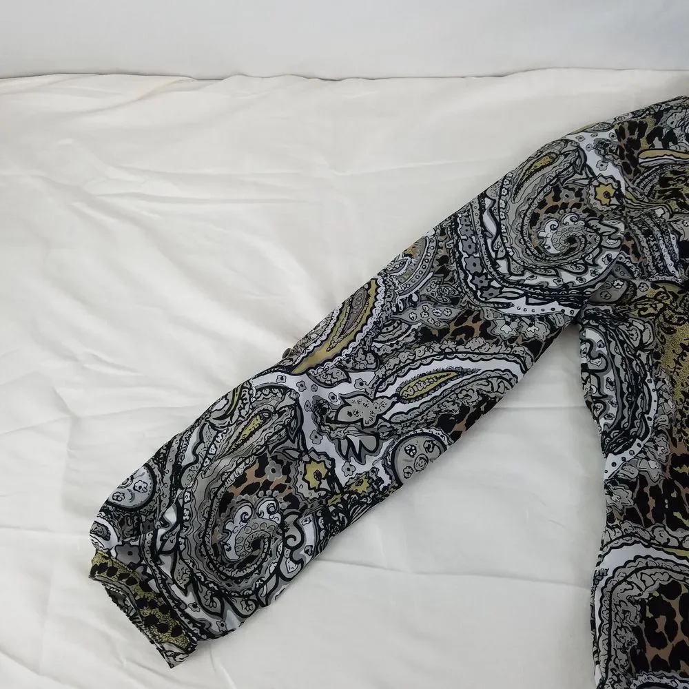 Notations Shirt Women Medium Top Paisley Long Sleeve Split Neck Pocket Button Up - Picture 4 of 11